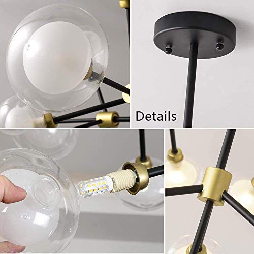 Luminaire globe en verre haut de gamme structure dorée 12 feux