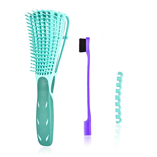 Detangling Brush Set for Curly Hair| detangler brush for Black Natural Hair|Afro America Textured 3a to 4c Kinky Wavy for Wet/Dry/Long Thick Hair|3 Pieces| (Green)