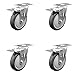 Thermoplastic Rubber Swivel Top Plate Caster Set of 4 with 5 Inch Gray Wheels - Includes 4 Swivel with Total Lock Brakes - 1200 lbs. Total Capacity - Service Caster Brand