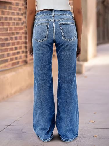 Flamingals Straight Leg Jeans for Women Trendy Mid Rise Double Button Stretchy Wash Casual Baggy Jeans3