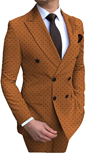 Mens Suit Double Breasted Polka Dots Tuxedos Groomsmen Formal Wedding Suits 2 Pieces3