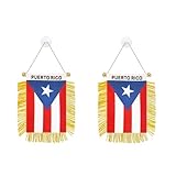 Rotenl 2 Pack Puerto Rico Window Small Mini Hanging Flag, 3 X 5 Inch Puerto Rican Car Flag Banner with Golden Fringy Tassel and Suction Cup, Wall, Door and Rearview Mirror Decor (Puerto Rico)
