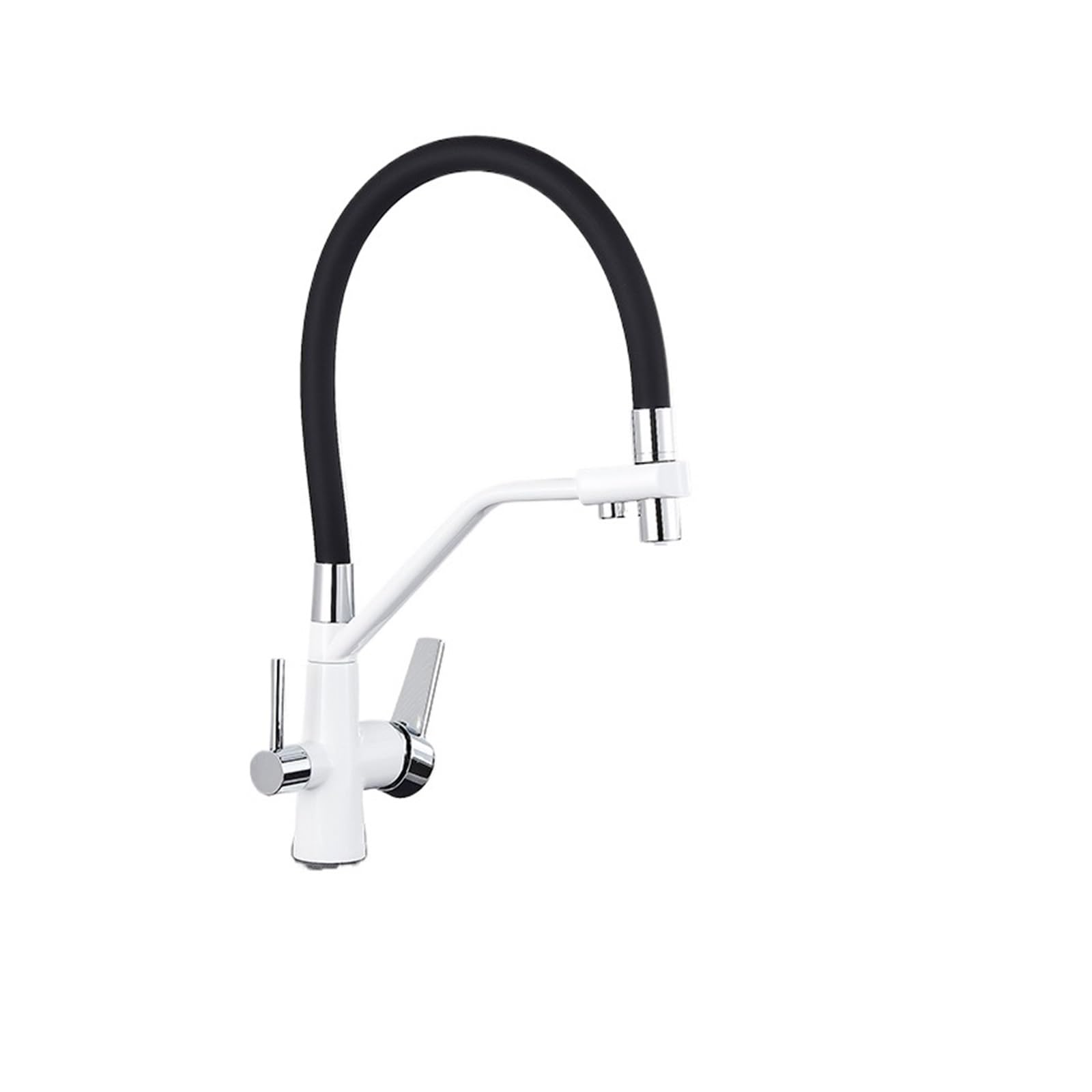 Robinet de cuisine à trois voies blanc chrome avec filtration d'eau 360°