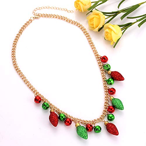 Yahpern Christmas Necklaces For Women Girls X-Mas Jingle Bell Light Bulbs Chunky Collar Necklaces Jingle Bell Drop Dangle Earrings Set Holiday Gift (Light Bulbs) #TOP5