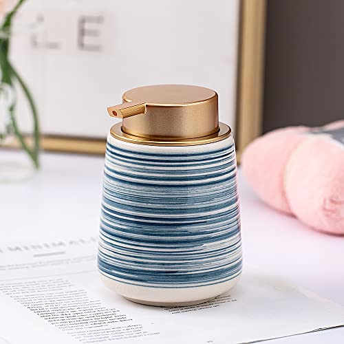 Coffeezone 11 Oz Hand Paint Ceramic Lotion Dispenser Liquid Hand Soap Dispenser Pump Bottle For Kitchen Bathroom (Handpaint Blue) #TOP1