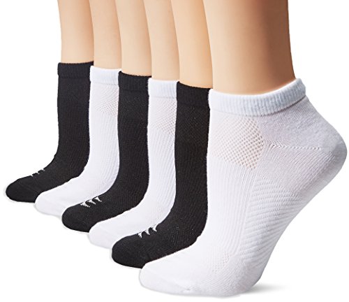 PowerSox Women's Power-Lites No Show Socks with Moisture Control, 6 Pairs, white/black, Shoe Size: 6.5-10