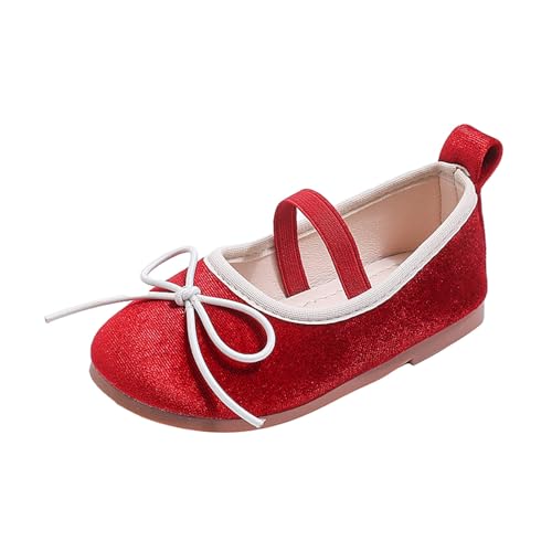 Generisch Bailarinas para niña con un acabado de terciopelo - Zapatos festivos con lazo | Mocasines clásicos para ocasiones especiales, Style_j02 Red, 27