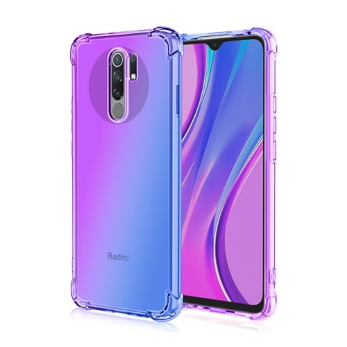 DABUNA Funda para Xiaomi Redmi 9 Case Uso Rudo,Transparente Colores Degradados Protectora de Cámara Anticaída Carcasa Bumper(Púrpura Azul)