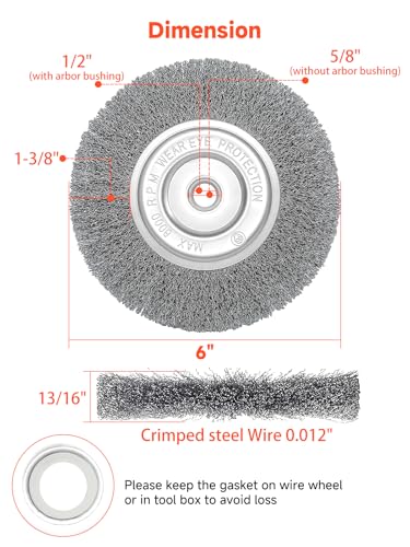Image of 6in Wire Wheel Brush for Bench Grinder, Coarse Crimped Steel Wire 0.012 inch with 1 /2 inch & 5 /8 inch Arbor for Rust Removal - 2pack