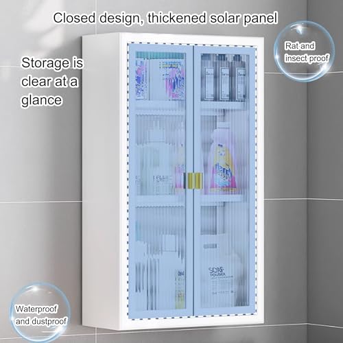 Botiquín de metal montado en la pared con puertas de cristal para baño, cocina, lavandería, sobre el inodoro, armario colgante para dormitorios, color blanco, 50 cm x 14 cm x 50 cm