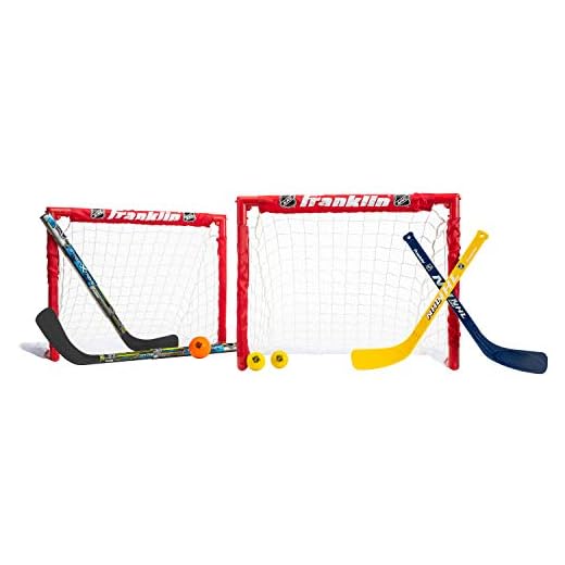Franklin Sports Kids Folding Hockey 2 Goal Set - NHL - Street Hockey & Knee Hockey - Includes 2 Adjustable Hockey Sticks, 2 Knee Hockey Sticks, 2 Hockey Balls - 24 x 19 x 19 Inch Goal