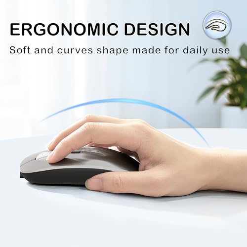 Image of FMOUSE Slim Wireless Mouse, Tri-Mode 2.4G & Bluetooth, Rechargeable - Grey | USB-A & USB-C Receiver | Silent Click | One-Key Desktop | Works with Mac, iPad & Laptops | Long-Life Battery | Portable