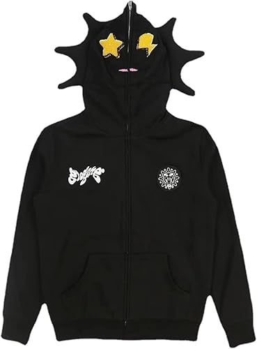 Miniatura 6 de Sudadera con capucha retro estilo perezoso para mujer, divertida, multiángulo, cremallera completa, Y2K, casual, chaqueta Harajuku Streetwear