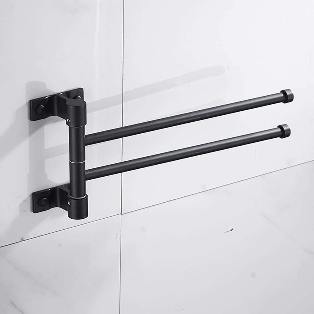 Swivel Towel Rails,28cm/11 inch Towel Rack,2,3,4,5 Arm Wall Mounted Bathroom Towel Bars with 5 Hooks Rustproof（Matte Black ） A