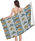 YINGD Strandtuch, Muschel, Seestern, Küstenmotiv, sehr saugfähig, Mikrofaser, weich, 130 x 80 cm, #1233