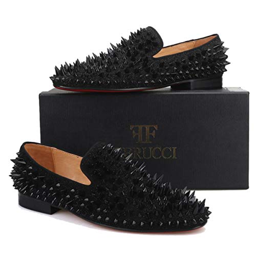 FERUCCI Men Black Spikes Slippers Loafers Flat with Crystal GZ Rhinestone3