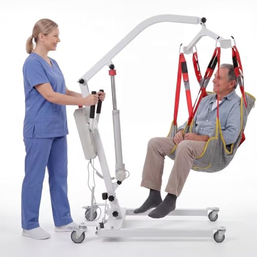Image of Electric Patient Lift with Commode Sling, Full Size | 500lbs, Full Partial Paralysis Disabled Bedridden, Battery Powered, Home Hospital Healthcare Use