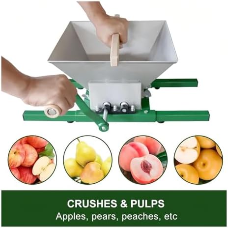 7L Manual Fruit Crusher & Grape Grinder, Portable Stainless Steel Juicer & Pulper for Wine & Cider Making - Perfect for Home Brewing (Green)