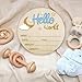 Baby Announcement Sign, 5.9 Inch Wooden Hello World Newborn Signs, Birth Announcement Sign and Pen, Moon and White Cloud Decoration, Welcome Newborn Arrival to World, Hospital Nursery for baby (Blue)