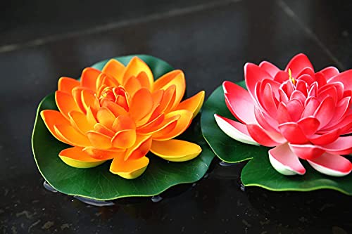 Navadeal 4Pcs 7 Inch Artificial Floating Foam Lotus Flowers For Pool, Realistic Water Lily Pads, Pink Ivory White Orange Crimson, Perfect For Home Outdoor Patio Pond Aquarium Wedding Party Decorations #TOP4