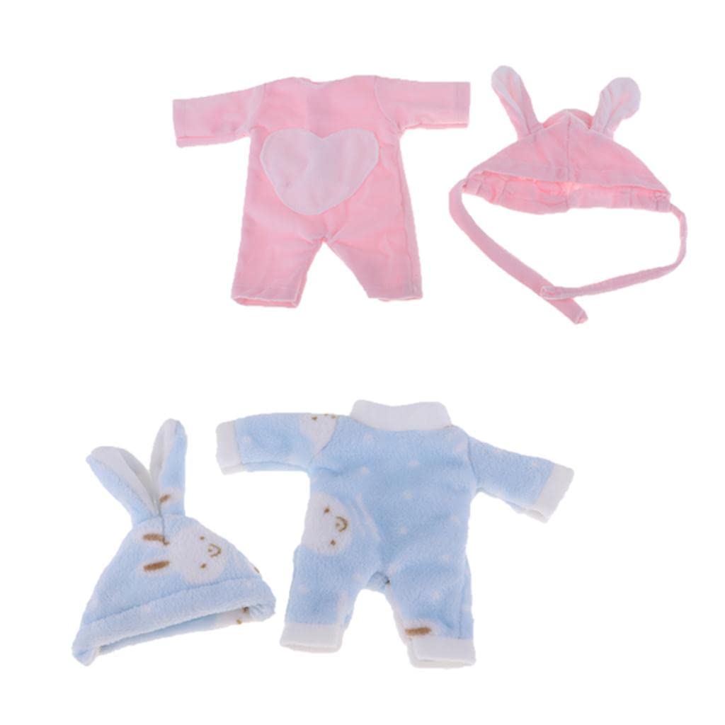 MagiDeal 2 Suit Dolls Plush Clothes -chan , for 9-12inch Reborn Doll, Rabbit Ear Hat & Jumpsuit