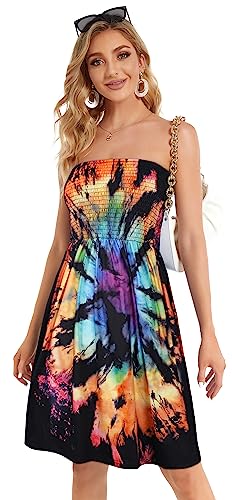 Image of Summer Dresses for Women Strapless Sundress Floral Print Beach Cover Ups