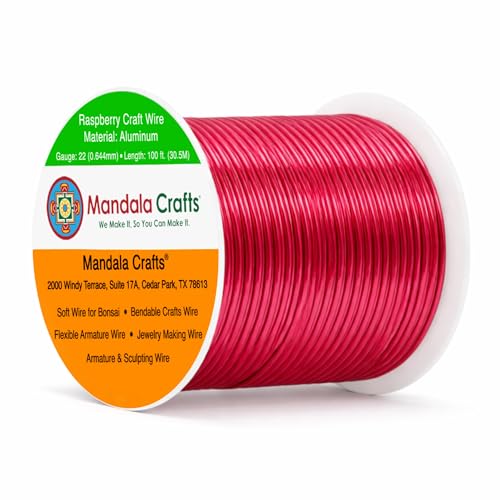 Image of Mandala Crafts 22 Gauge Raspberry Anodized Aluminum Craft Wire, 100 FT | Colored, Flexible, Bendable, for Bonsai, Armature, Sculpting, Wire Wrapping, Jewelry Making, Weather & Tarnish Resistant