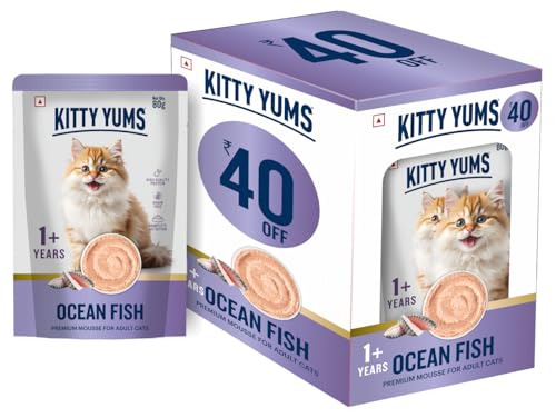 Image of Kitty Yums Adult Cat Wet Mousse 80g(4+1) Pack of 5, 400g | Ocean Fish | Rich in Protein | Promotes Hydration & Easy to Digest | No Artificial Flavours | Packed with Essential Vitamins & Antioxidants