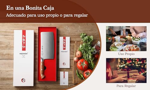 Miniatura 7 de Hezhen 18cm Cuchillo De Cocinero Chino Acero Alemán, Cuchillos De Carne Profesional, Cuchillos De Verdura Y Fruta, Manico Ergonomico