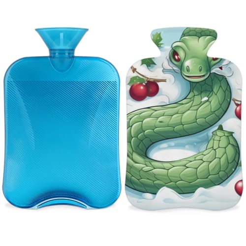 Hot Water Bottle with Soft Cover,2L Watercolor Christmas Snake Hot Water Bag for Hot and Cold Compress, Hand Feet Warmer, Rubber Hot or Cold Water Bottle Halloween Christmas Decorations
