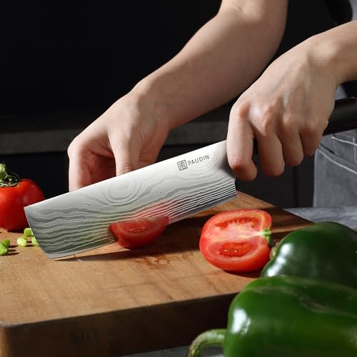 Foto von PAUDIN Messerset, Küchenmesser Set 3-tlg aus hochwertigem Carbon Edelstahl, Ultra Scharfes Messer set mit Chefmesser Hackmesser Allzweckmesser, Profi Kochmesser mit Pakkaholz Griff