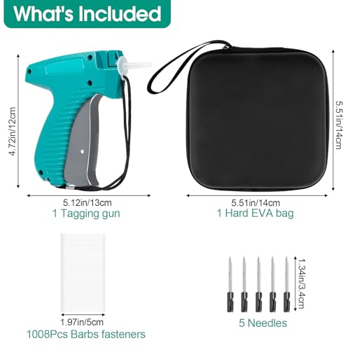 Price Tag Gun for Clothes, Retail Clothing Attacher Tagging Gun, Green | No Stitch Gun, 1008 Pcs Fasteners, Eva Bag for Easy Storage, Ergonomic Design, Not Easily Stuck, Garment Retailers Yard Sale