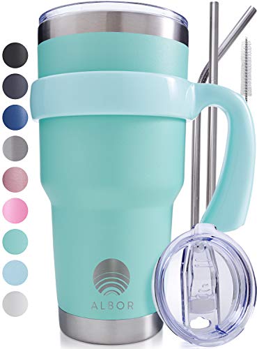 ALBOR Triple Insulated Stainless Steel Tumbler 30 oz Seafoam Coffee Travel Mug With