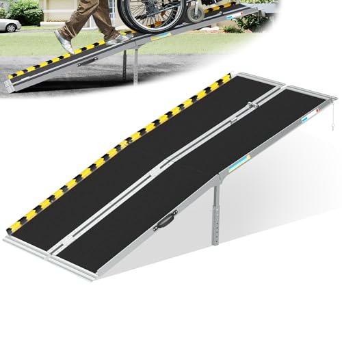 YONUNYE 7ft Portable Wheelchair Ramp, Non-Slip Aluminum Folding Handicap with