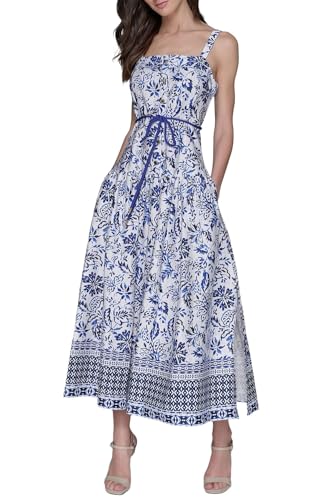Image of Karl Lagerfeld Women's Sleeveless Square Neck Drope Waist Maxi Dress with Rope Belt