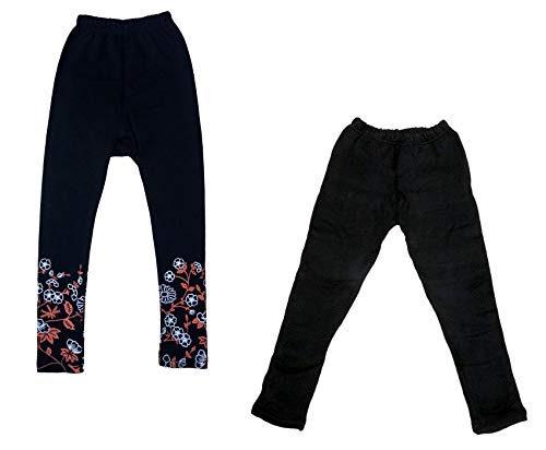 Image of IndiWeaves Girls Combo Pack of Wollen Warm Solid and Printed Leggings for Winters (Black,Black,4-5 Years) Pack of 2