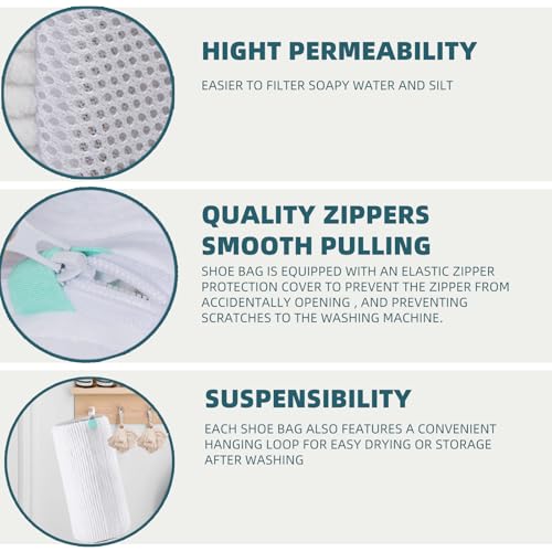 Image of Shoe Washing Machine Bag Laundry Shoe Bag for Washer and Dryer Reusable 2pc Shoe Cleaning Bags for Sneakers 360 Deep Cleaning Machine for All Shoes Types With Self-locking Zipper