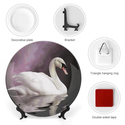 Plato decorativo de cerámica Bone China White Swan 7 pulg miniatura 3