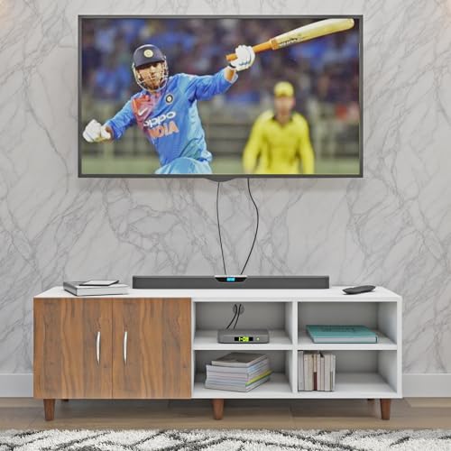 Image of VIKI Modern TV Unit for Living Room | Engineered Wood TV Cabinet with 2 Door Storage & 2 Open Shelves, Entertainment Unit, 140W x 48H x 40D cm | DIY | 1 Year Warranty (White & Walnut)