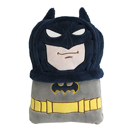 NoJo Warner Brothers Batman The Caped Crusader Navy, Gray and Yellow Batman Character Shaped Blanket