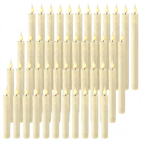 Image of 48 Pcs 6.5 /7.5 /8.8 /10 Inch Ivory Flameless Taper Candles LED Candle Sticks Battery Operated Flickering LED Candlestick Window Plastic Candle for Wedding Halloween Christmas Decor(No Battery)