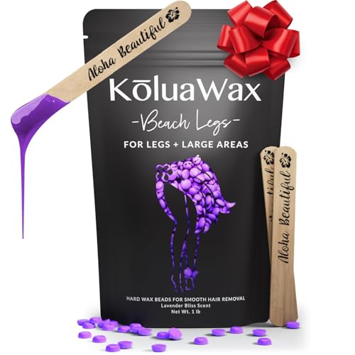 KoluaWax Hard Wax Beads for Hair Removal – Coarse Hair Formula – Face, Brazilian, Underarms, Back Chest, Bikini Waxing – Lavender Bliss, 1lb Refill for Wax Warmers & 10 Large Applicator Sticks