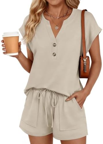 LILLUSORY 2 Piece Summer Set 2026 Henley Top & Drawstring Shorts ...