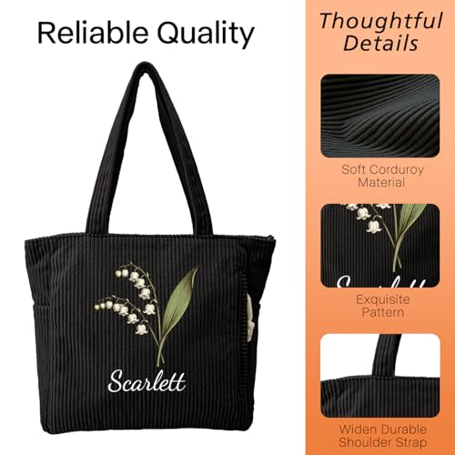 Bolso Tote de Pana con Flor de Cumpleaños Personalizado para Mujer miniatura 5