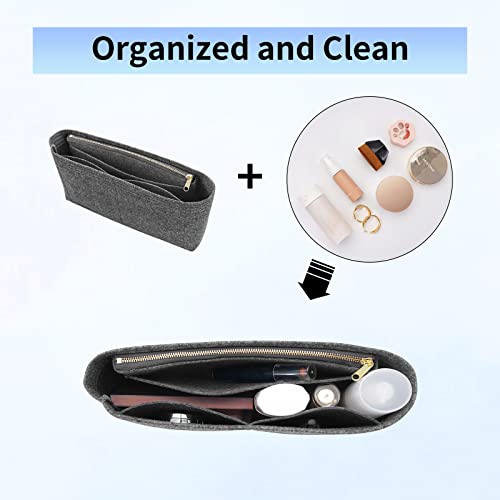 Felt Insert Purse Organizer With Zipper Fit Gg Marmont Matelasse Shoulder Bag, Organizer Handbag Tote Liner Pouch For Women Inner Bladder Bag Storage Bag (Medium, Grey) #TOP2