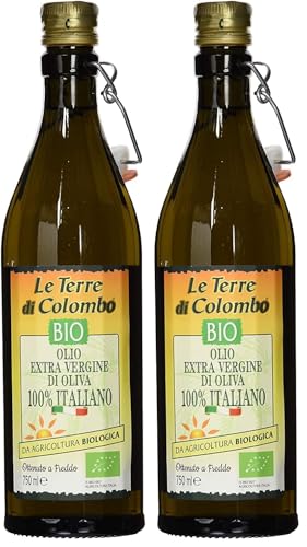 Le Terre Di Colombo â€“ 100% Italian Biological Organic Extra Virgin Olive Oil - BIO - Ribbed Bottle With Mechanical Cap - 0.75L (Pack of 2) option