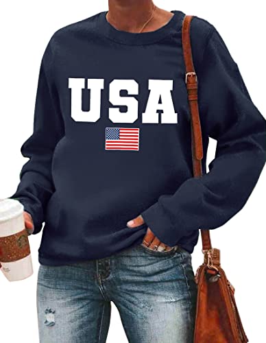 Image of LAZYCHILD USA Sweatshirt Women American Flag Shirt Patriotic TShirt Stars Stripes Pullover 4th of July Tee Tops