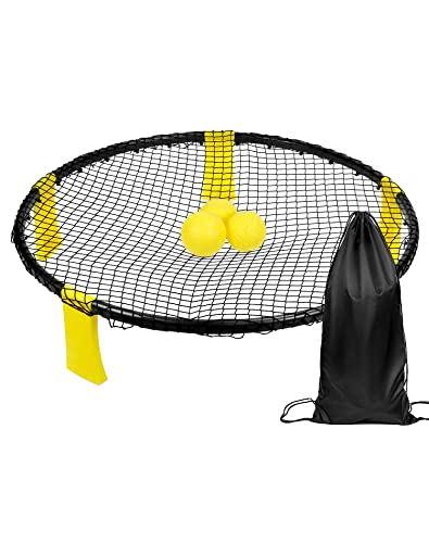 QWORK® Spiele Ball Set Outdoor Spiele, inkl. Spielnetz, 3 Bälle, Kordelzugbeutel und Pumpe, für Freien, Garten, Park, Strand