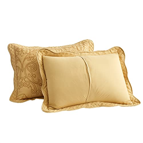 Image of CHIXIN Microfiber King Pillow Shams Set of 2 - Decorative Quilted Pillow Covers - Honey-Gold - Size (20 inch x 36 inch)