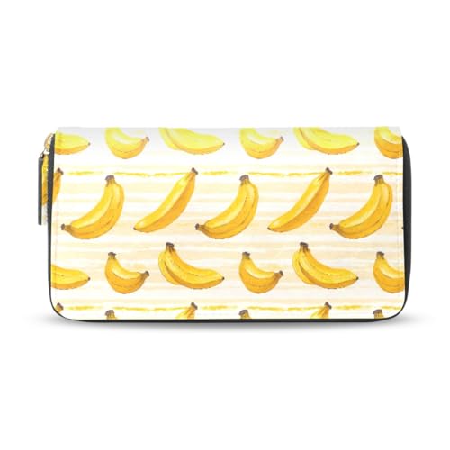 Long Wallets Leather Bifold Wallet for Women Cute Yellow Banana with Zipper Credit Card Holder Large Capacity
